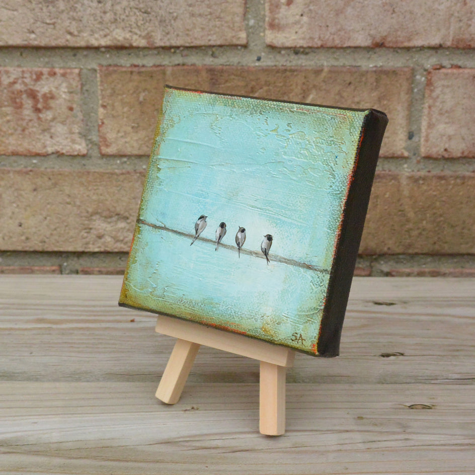 4 Chickadees by Sally Adams |  Side View of Artwork 