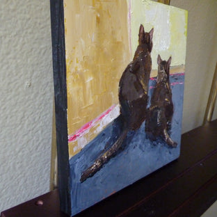 Original art for sale at UGallery.com | Study of Two Cats by Judy Mackey | $300 | oil painting | 8' h x 8' w | photo 2