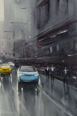 Original art for sale at UGallery.com | Walking in the Rain by Swarup Dandapat | $750 | watercolor painting | 22' h x 15' w | photo 4