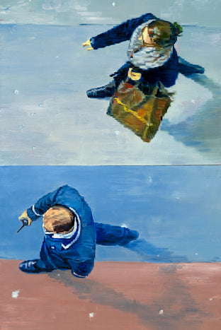 Original art for sale at UGallery.com | Bellhop Walking And Lady Shopping In Paris by Warren Keating | $6,575 | oil painting | 72' h x 48' w | photo 4