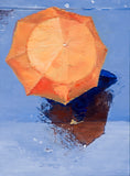 Original art for sale at UGallery.com | Orange Umbrella In Paris Rain by Warren Keating | $1,320 | oil painting | 24' h x 18' w | thumbnail 1