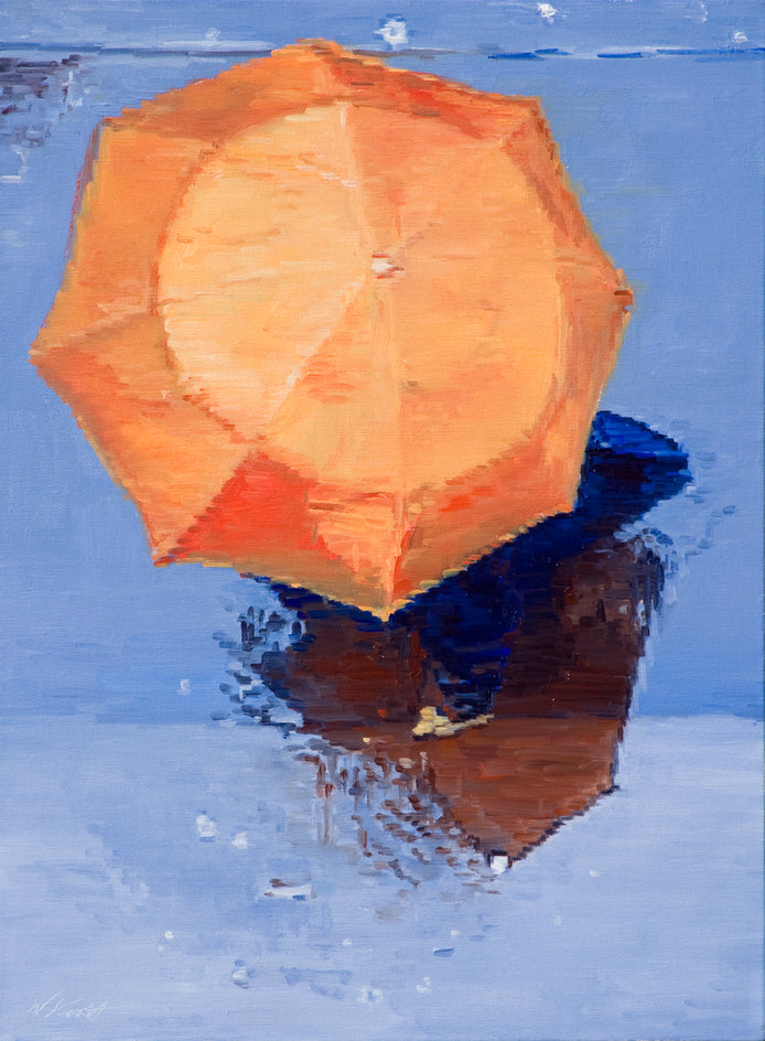 Orange Umbrella In Paris Rain by Warren Keating |  Artwork Main Image 