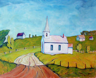 Original art for sale at UGallery.com | The White Church, Rumford Center by Doug Cosbie | $475 | oil painting | 16' h x 20' w | thumbnail 1
