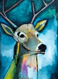 Original art for sale at UGallery.com | A Deer on Blue by Scott Dykema | $2,900 | mixed media artwork | 40' h x 30' w | thumbnail 1