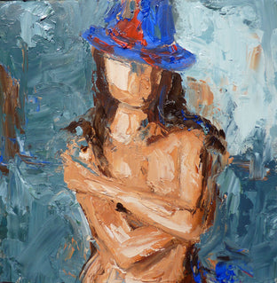 Original art for sale at UGallery.com | Blue Hat by Judy Mackey | $250 | oil painting | 8' h x 8' w | photo 1