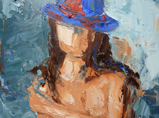 Original art for sale at UGallery.com | Blue Hat by Judy Mackey | $250 | oil painting | 8' h x 8' w | photo 4