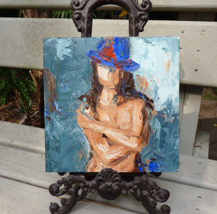 Original art for sale at UGallery.com | Blue Hat by Judy Mackey | $250 | oil painting | 8' h x 8' w | photo 3