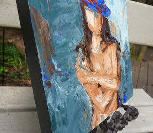 Original art for sale at UGallery.com | Blue Hat by Judy Mackey | $250 | oil painting | 8' h x 8' w | photo 2
