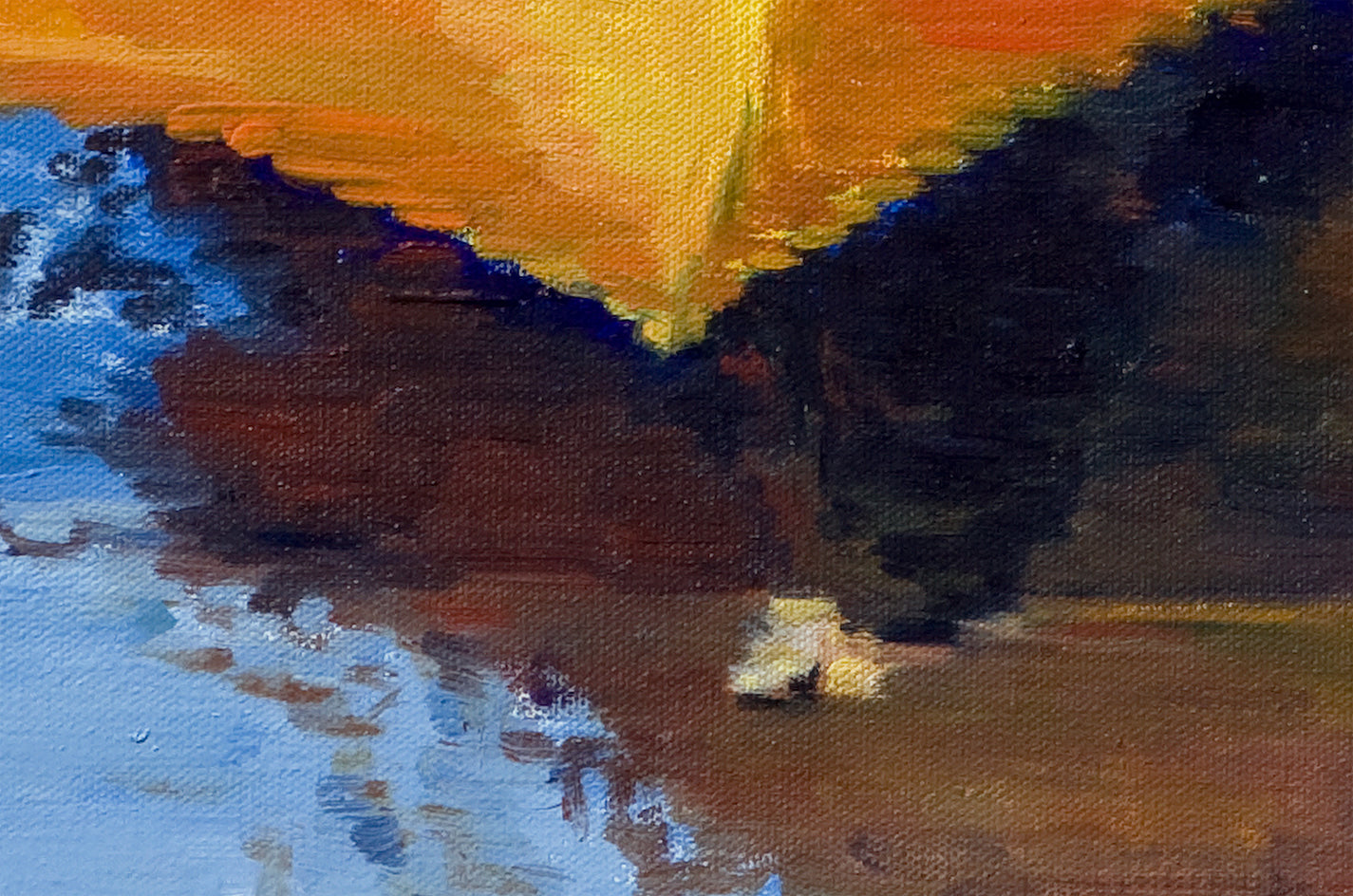 Orange Umbrella In Paris Rain by Warren Keating |  Closeup View of Artwork 