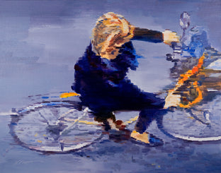 Original art for sale at UGallery.com | Bicyclist In Paris by Warren Keating | $775 | oil painting | 22' h x 28' w | photo 1