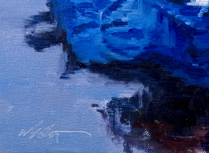 Hat And Orange Umbrella In The Paris Rain by Warren Keating |   Closeup View of Artwork 