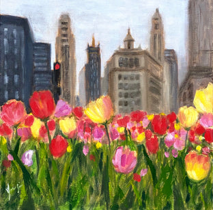 Original art for sale at UGallery.com | Chicago in Bloom by Yangzi Xu | $375 | oil painting | 12' h x 12' w | photo 1
