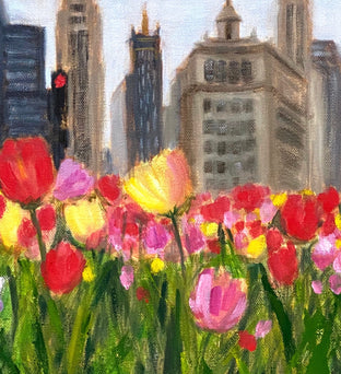Original art for sale at UGallery.com | Chicago in Bloom by Yangzi Xu | $375 | oil painting | 12' h x 12' w | photo 4