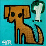 Original art for sale at UGallery.com | Golden Retriever on Teal by Jessica JH Roller | $75 | acrylic painting | 4' h x 4' w | thumbnail 1