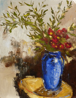 Original art for sale at UGallery.com | Bamboo Leaves and Blue Vase by Judy Mackey | $1,500 | oil painting | 30' h x 24' w | photo 1