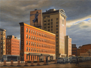 Original art for sale at UGallery.com | Ninth Avenue at Sunset by Nick Savides | $875 | oil painting | 9' h x 12' w | photo 1