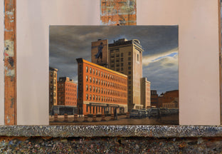 Original art for sale at UGallery.com | Ninth Avenue at Sunset by Nick Savides | $875 | oil painting | 9' h x 12' w | photo 3