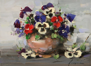 Original art for sale at UGallery.com | Vase of Pansies by Vahe Yeremyan | $300 | oil painting | 9' h x 12' w | photo 1
