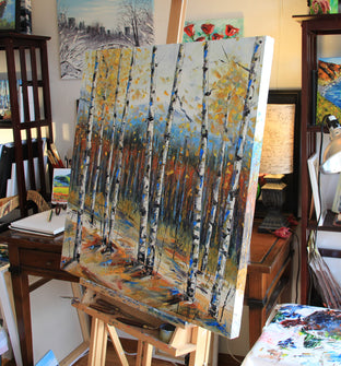 Birch Trees of Fall by Lisa Elley |  Side View of Artwork 