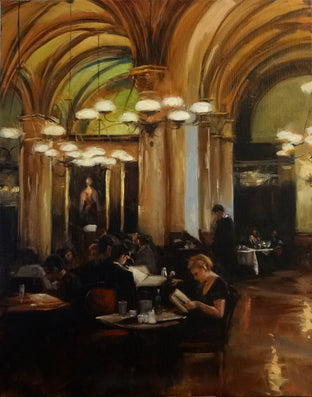 Original art for sale at UGallery.com | Cafe Central by Jonelle Summerfield | $675 | oil painting | 20' h x 16' w | photo 1