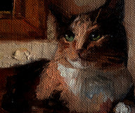 Original art for sale at UGallery.com | Cat and Books II by Jonelle Summerfield | $300 | oil painting | 5' h x 7' w | thumbnail 3