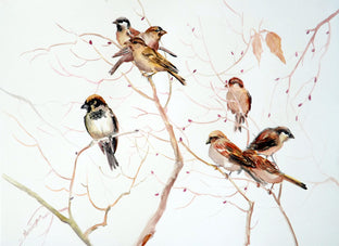 Original art for sale at UGallery.com | Sparrows, Early Spring by Suren Nersisyan | $425 | watercolor painting | 18' h x 24' w | photo 1