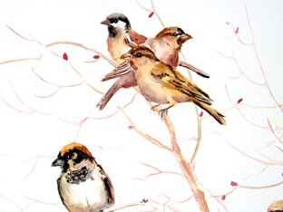 Original art for sale at UGallery.com | Sparrows, Early Spring by Suren Nersisyan | $425 | watercolor painting | 18' h x 24' w | photo 2