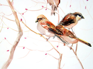 Original art for sale at UGallery.com | Sparrows, Early Spring by Suren Nersisyan | $425 | watercolor painting | 18' h x 24' w | photo 3