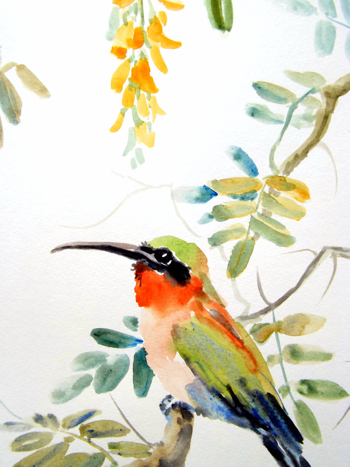 Bee Eaters and Acacia by Suren Nersisyan |  Side View of Artwork 