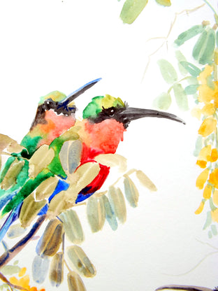 Original art for sale at UGallery.com | Bee Eaters and Acacia by Suren Nersisyan | $425 | watercolor painting | 24' h x 18' w | photo 3