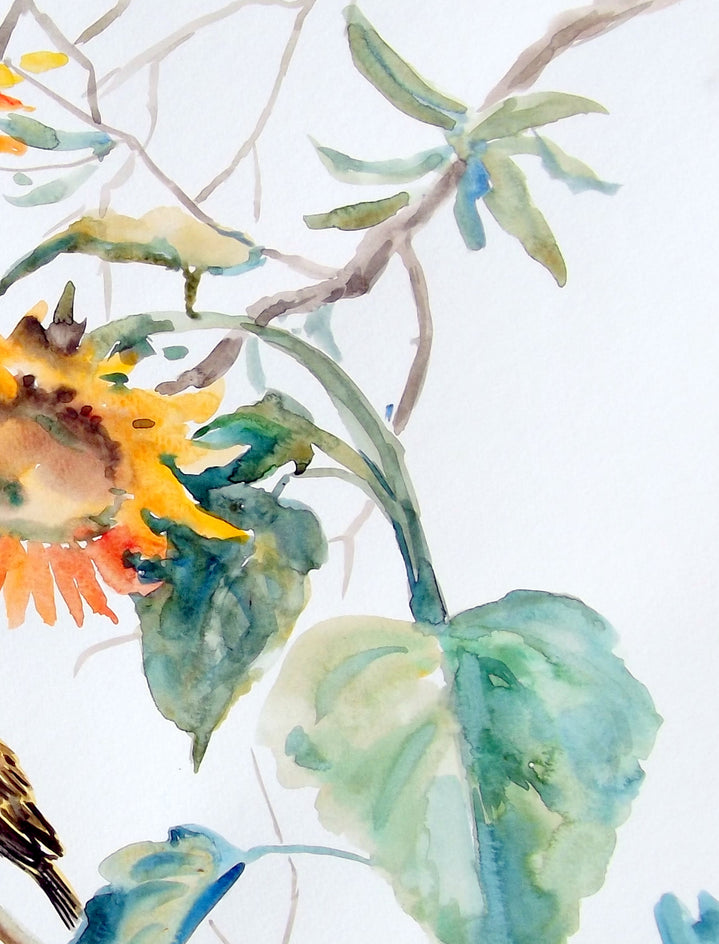 Yellowhammer and Sunflowers by Suren Nersisyan |  Closeup View of Artwork 