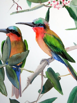 Original art for sale at UGallery.com | Bee Eaters and Hoya by Suren Nersisyan | $450 | watercolor painting | 24' h x 18' w | photo 2