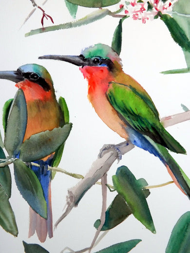 Bee Eaters and Hoya by Suren Nersisyan |  Side View of Artwork 