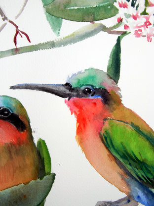Original art for sale at UGallery.com | Bee Eaters and Hoya by Suren Nersisyan | $450 | watercolor painting | 24' h x 18' w | photo 4