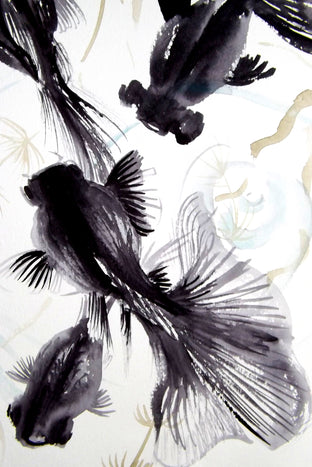 Original art for sale at UGallery.com | Four Black Fish by Suren Nersisyan | $225 | watercolor painting | 16' h x 12' w | photo 2