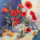 Original art for sale at UGallery.com | Poppies and apricots by Suren Nersisyan | $700 | oil painting | 23' h x 23' w | thumbnail 1