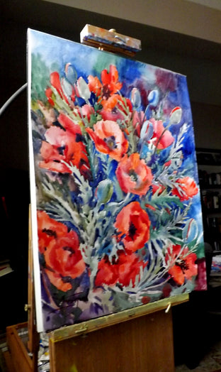 Original art for sale at UGallery.com | Field Poppies by Suren Nersisyan | $450 | watercolor painting | 24' h x 18' w | photo 2