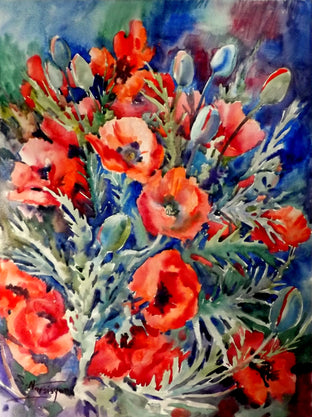 Original art for sale at UGallery.com | Field Poppies by Suren Nersisyan | $450 | watercolor painting | 24' h x 18' w | photo 1