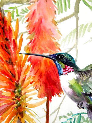 Original art for sale at UGallery.com | Hummingbird and Aloe by Suren Nersisyan | $575 | watercolor painting | 24' h x 18' w | photo 3
