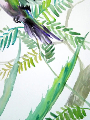 Original art for sale at UGallery.com | Hummingbird and Aloe by Suren Nersisyan | $575 | watercolor painting | 24' h x 18' w | photo 4