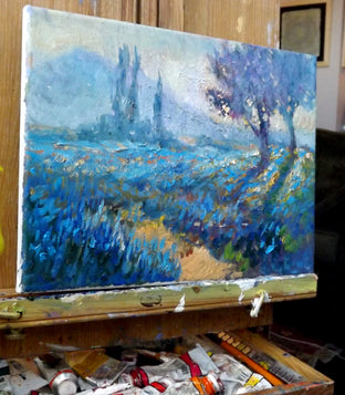 Field of Blue Flowers (Early Morning) by Suren Nersisyan |   Closeup View of Artwork 