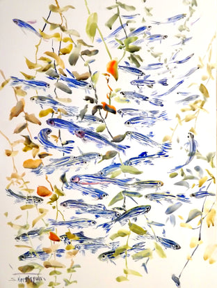 Original art for sale at UGallery.com | Zebrafish (Aquarium Art) by Suren Nersisyan | $655 | watercolor painting | 24' h x 18' w | photo 1