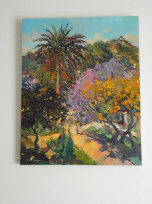 May in Los Angeles (Midday Landscape with Purple Acacia Tree) by Suren Nersisyan |  Side View of Artwork 