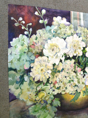 Original art for sale at UGallery.com | Dahlias and Hydrangeas in Brass Vase by Catherine McCargar | $875 | watercolor painting | 15' h x 20' w | photo 2