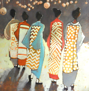 Original art for sale at UGallery.com | Five Geisha by Mary Pratt | $3,275 | oil painting | 48' h x 48' w | photo 1