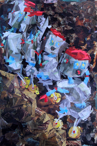 Original art for sale at UGallery.com | Bot Descending a Staircase by Diane Flick | $2,800 | mixed media artwork | 36' h x 24' w | photo 1