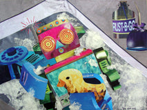 Original art for sale at UGallery.com | Bot's First Bath by Diane Flick | $1,275 | mixed media artwork | 12' h x 16' w | thumbnail 1