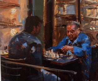 Original art for sale at UGallery.com | Greenwich Village Chess Match by Jonelle Summerfield | $600 | oil painting | 14' h x 11' w | photo 4
