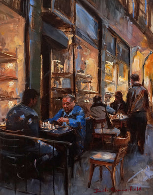 Original art for sale at UGallery.com | Greenwich Village Chess Match by Jonelle Summerfield | $600 | oil painting | 14' h x 11' w | photo 1