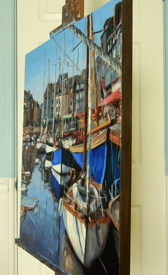 Honfleur Marina by Jonelle Summerfield |  Side View of Artwork 